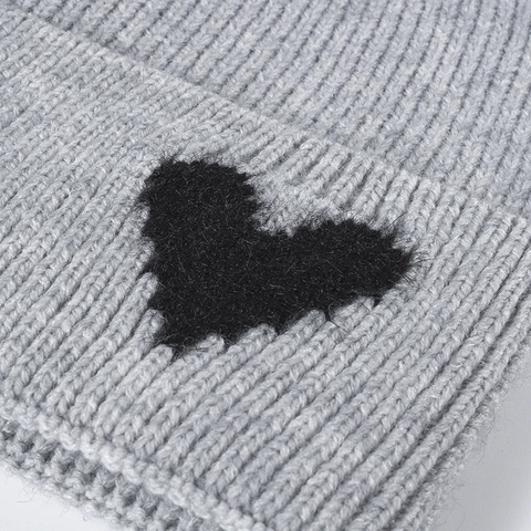 Bonnet En Tricot Pour Femmes Avec Motif De Coeur En Fausse Fourrure De Lapin Chaud Hiver Revers Mode Extérieur