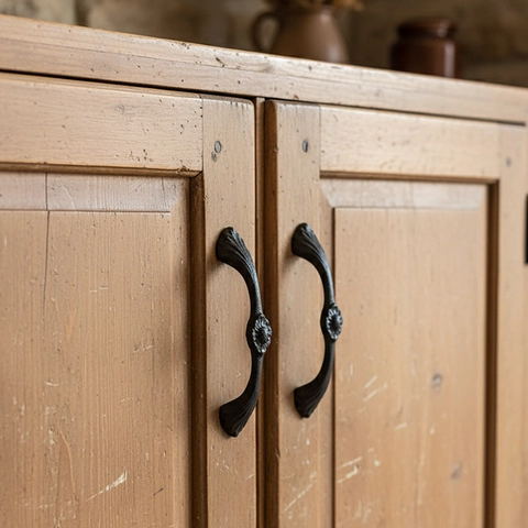 Vintage Cast Iron Cabinet Pulls Floral Relief Rustic Drawer Handles Furniture Hardware Retro Door Grips