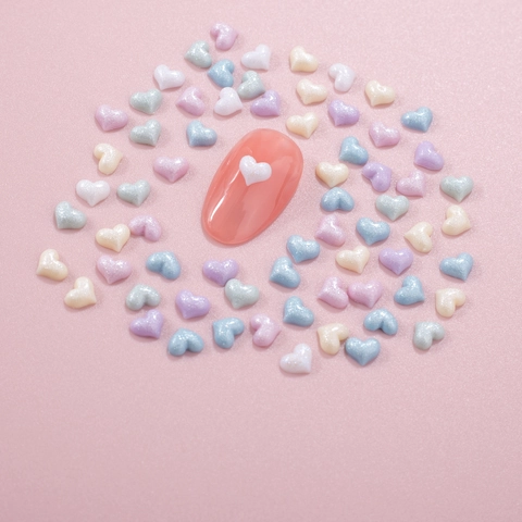 Heart Nail Art Charms Mixed Macaron Colors Resin Glitter 3D Flatback Rhinestones For DIY Manicure Decoration