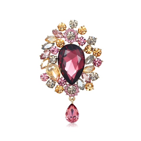 Vintage Luxury Waterdrop Rhinestone Brooch For Women Elegant Crystal Corsage Pin For Wedding Party Gown Jewelry Accessory