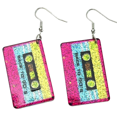 Orecchini Pendenti In Acrilico Con Glitter Retro Cassetta Fulmine Radio Forme Neon Brillante Gioielli Alla Moda Per Donne
