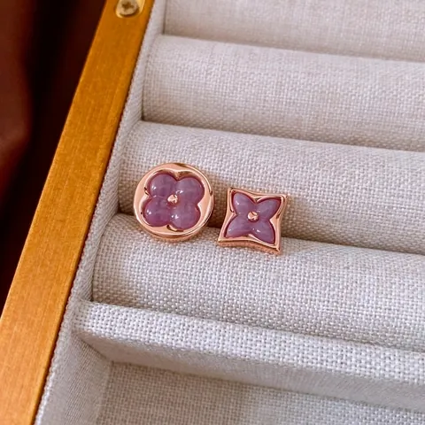 Rose Gold Butterfly Heart Fan Stud Earrings With Silver Earring Post Purple Zircon Elegant Fashion Jewelry For Women
