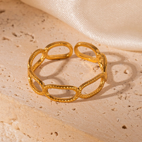 Geometric Hollow Stainless Steel Rings For Women Gold Plated Adjustable Open Ring Vintage Leaf Heart Roman Numerals Jewelry