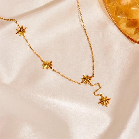 Damen Mode Edelstahl Stern Quaste Y-Förmige Halskette Elegante Vergoldete Strass Schlüsselbeinkette Schmuck