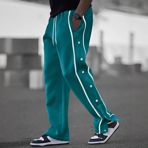 Pantalones De Chándal Para Hombre Botones Laterales Rayas De Contraste Poliéster Cordón Casual Streetwear Vintage Jogger