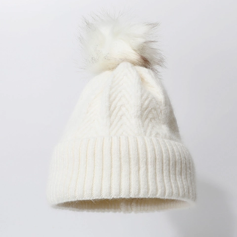 Gorro De Invierno Para Mujer De Punto Grueso Gorra Térmica Cálida Con Pompon De Piel Sintética Color Sólido Al Aire Libre A Prueba De Viento