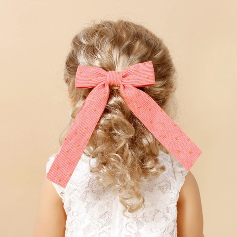 Pinza De Pelo De Pana Para Niñas Lazo Grande Con Puntos Dorados Pinza De Cocodrilo Princesa Infantil Horquilla Dulce