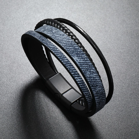 Multi Layer Geflochtenes Lederarmband Mit Legierung Magnetverschluss Vintage Retro Mode Armband Schmuck Für Herren