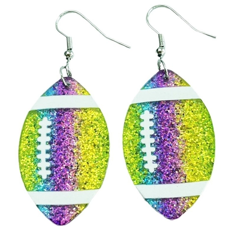 Sports Theme Drop Earrings Glitter Acrylic Wood Basketball Baseball Rugby Soccer For Game Day Fan Novelty Jewelry Women