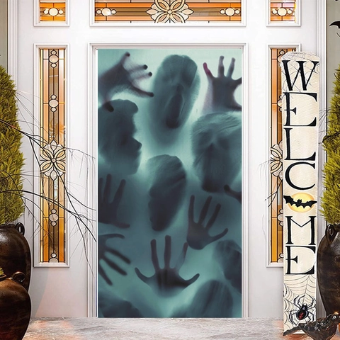 Halloween Window Sticker PVC Scary Ghost Face Handprints Horror Atmosphere Glass Door Wall Decor Haunted House Props