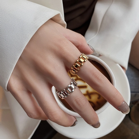 Kettenring Panzerkette Verstellbare Offene Größe S925 Sterlingsilber Minimalistisch Ins Stil Für Damen Herren