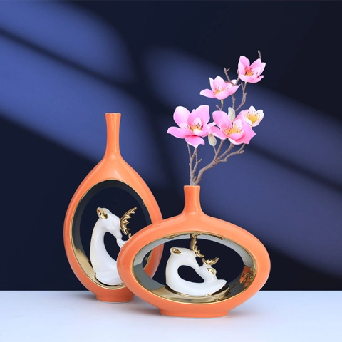 Modern Luxury Ceramic Vases With Gold Couple Deer Figurines Hollow Design Nordic Style Home Decor Living Room Ornament