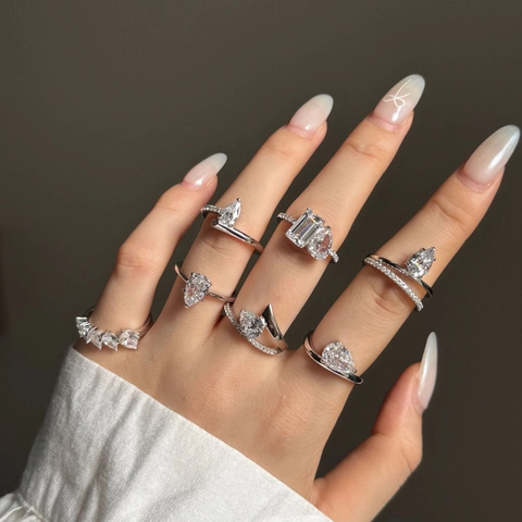 8A Ice Flower Pear Cut Zircon Ring 925 Sterling Silver Water Drop Luxury High End Fashion Jewelry For Women