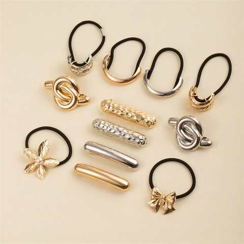 Elastici Per Capelli E Fermagli In Metallo Minimalisti Texture Martellata Lega Geometrica Oro Argento Accessori Per Donna