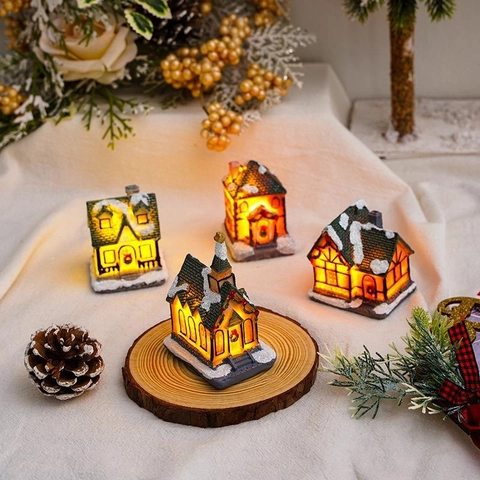 Weihnachts Miniatur Dorfhaus LED Leuchtend Harz Schneehaus Desktop Ornament Winter Dekoration Geschenk
