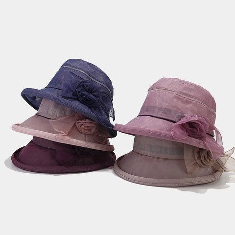 Cappello Da Sole Elegante In Organza Da Donna Traspirante Pieghevole Cappello Alla Pescatora Con Grande Fiore Estate