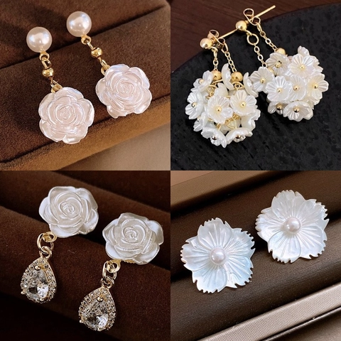 Artificial Pearl Earrings With 925 Sterling Silver Earring Post Bow Flower Tassel Butterfly Vintage Elegant Jewelry For Women