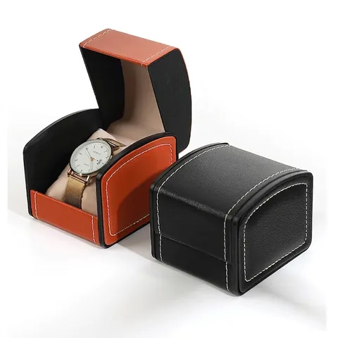 Caja Reloj Organizador Joyería Regalo Cuero PU Forro Terciopelo Lujo Costuras Contraste Estuche Viaje Portátil