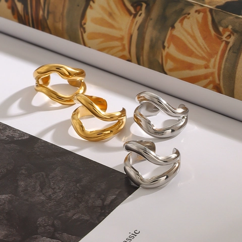 Minimalistische Edelstahl Wellen Ear Cuffs Für Damen Gold Silber Galvanisierte Unregelmäßige Geometrische Linie Clip Ohrringe