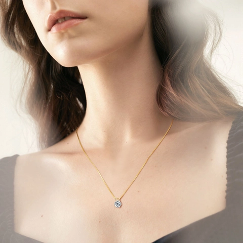 Classic Six-Prong Round D Color Moissanite Pendant Necklace 925 Sterling Silver Box Chain Jewelry Gift For Women