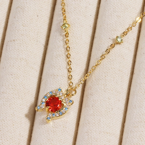 Luxe Rode Zirconia Heart Of The Ocean Hanger Halsketting Voor Dames Messing 18K Verguld O-Ketting Mode Elegante Sieraden