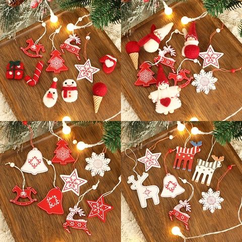 Decorazioni Natalizie Da Appendere Legno Feltro Di Lana Renna Stella Fiocco Di Neve Rosso Bianco Stile Nordico Albero