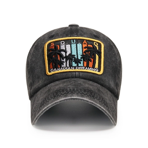 Cappello Da Baseball In Cotone Lavato Stile Vintage Distressed Patch Ricamata Palma Tropicale Regolabile Per Uomo Donna