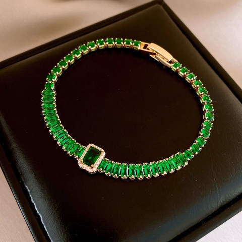 Exquisite Square Zirconia Tennis Bracelet For Women Luxury Colorful Copper Crystal Bracelet Fashion Jewelry Banquet Gift