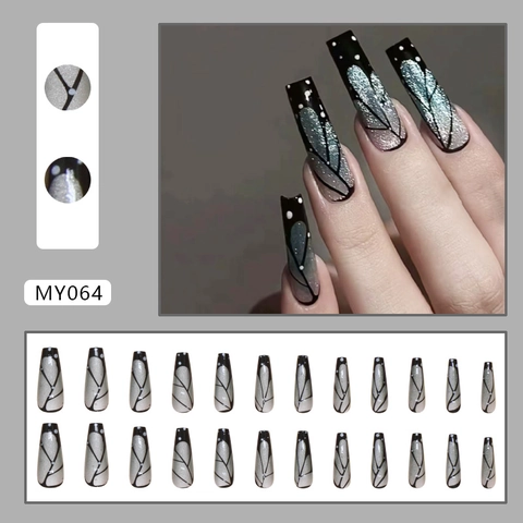 Schmetterling Flügel Aufpressnägel Lange Sarg Cat Eye Glitzer ABS Kunststoff Abnehmbare Falsche Nägel Luxus Maniküre Damen