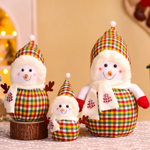 Weihnachts Schneemann Plüschpuppe Figur Gestrickte Mütze Schal Geweih Deko Feiertag Tischdeko Winter Haus Party Dekoration Süß