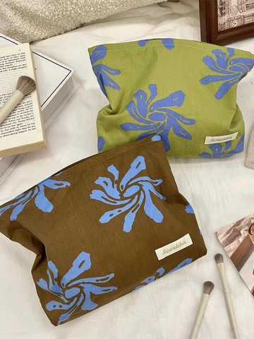 Vintage Blumenmuster Kosmetiktasche Canvas Große Kapazität Reise Make-up Beutel Tragbare Reißverschluss Aufbewahrungstasche Für Frauen