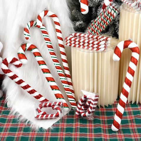 Weihnachts Zuckerstangen Dekoration PVC Glitzer Rot Weiß Ornamente Für Feiertag Party Fotografie Requisiten