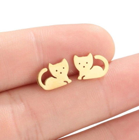 Pendientes De Gato De Acero Inoxidable Silueta De Gatito Animal Lindo Minimalista Joyas De Piercing Para Mujeres Niñas Antialérgico