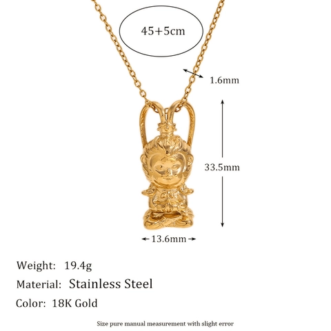 Collana Con Pendente Monkey King In Acciaio Inossidabile Placcato Oro 18K Gioielli Con Personaggi Mitici Per Donna