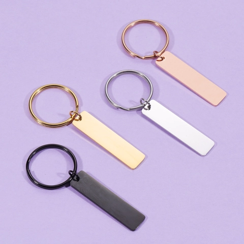 Portachiavi A Barra Rettangolare Vuoto Acciaio Inossidabile 304 Lucidato A Specchio Striscia Lunga Anello Portachiavi Unisex Stile Minimalista