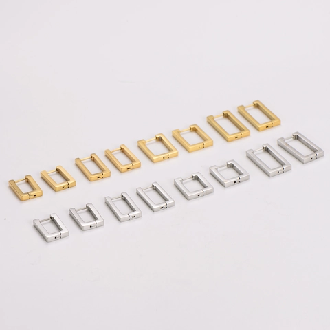 Pendientes De Aro Huggie Rectangulares Acero Inoxidable 304 Chapado En Oro De 18K Joyería Geométrica Minimalista