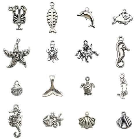Ocean Theme Pendants Antique Silver Zinc Alloy Sea Creature Charms For DIY Jewelry Making Bracelet Necklace Accessories