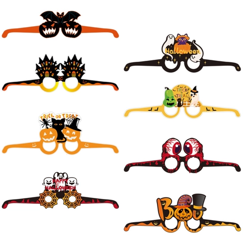 Halloween Party Decorations Paper Eyeglasses Pumpkin Ghost Bat Spider Pattern Party Props Cake Toppers Stickers Holiday Accessories