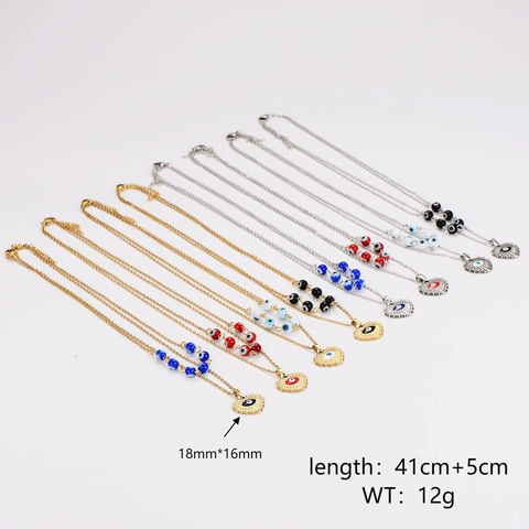 Double Layer Necklace And Ball Stud Earrings 304 Stainless Steel 18K Gold Plated Evil Eye Heart French Retro Jewelry