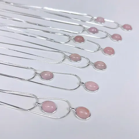 S925 Sterling Zilver Natuurlijke Roze Chalcedoon Hanger Ketting Zoete Elegante Slangenketting Geometrische Sieraden Vrouwen