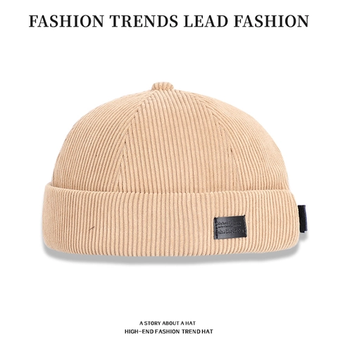 Retro Corduroy Docker Hat Brimless Beanie Miki Hat Solid Color Adjustable Sailor Cap For Men Women Vintage Streetwear