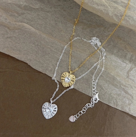 Französisch Vintage 925 Sterling Silber Herz Halskette Für Damen Elegante Gefaltete Textur Strass Anhänger Schlüsselbeinkette Schmuck Geschenk