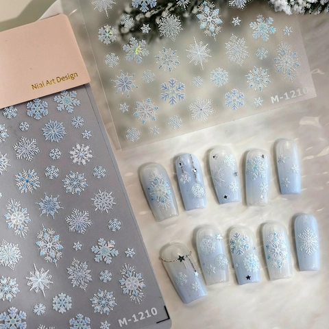Nagelkunst Stickers Wit 3D Reliëf Sneeuwvlok Winter Kerstmis DIY Manicure Decoratie Voor Vrouwen Meisjes Holografisch