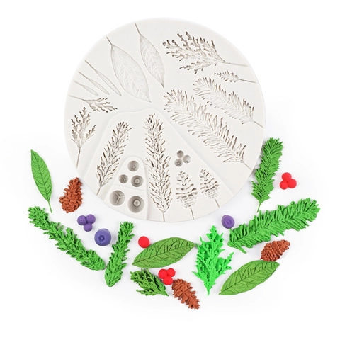 Christmas Pine Cone Leaf Silicone Mold Fondant Cake Border Decorating Pine Needle Wreath Berry Shape Baking Tools