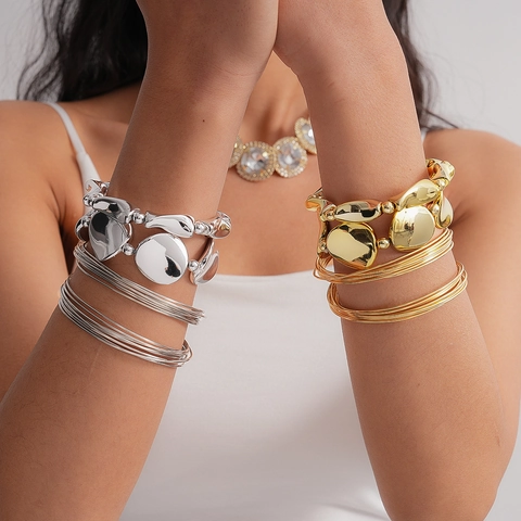 Geometric Twisted Double Layer Open Bangle Alloy Bracelets Fashion Minimalist Hand Jewelry For Women