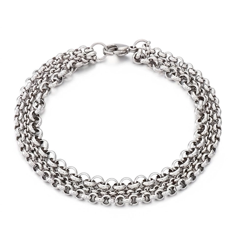 Multi Layer Rolo Chain Bracelet For Women Stainless Steel Stacked Interlocked Industrial Minimalist Fashion Jewelry