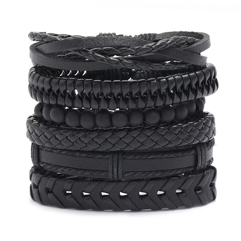 Bracciali Multistrato Uomo Retro Intrecciato Ecopelle Corda Di Canapa Cordino Cerato Regolabile Fatto A Mano Vintage