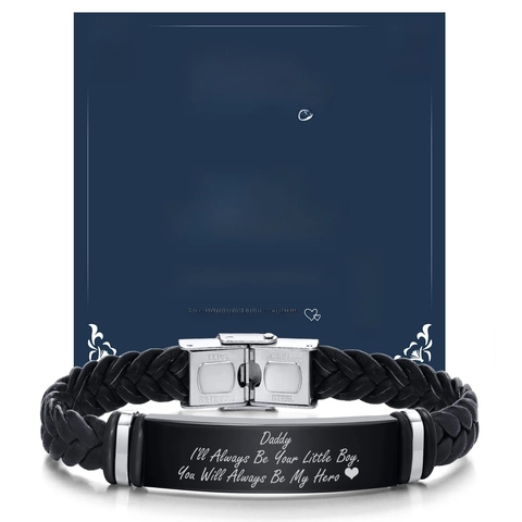 Leather Bracelet Stainless Steel Plated Engraved Metal Jewelry For Men Dad Son Husband Gift Inspirational Fashion Style