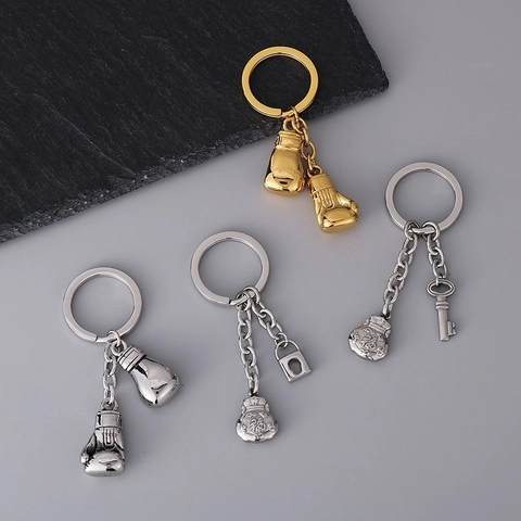 Creative Boxing Glove Keychain Stainless Steel Sporty Lucky Bag Fudai Pendant Metal Key Ring Accessory For Men Women Fashion