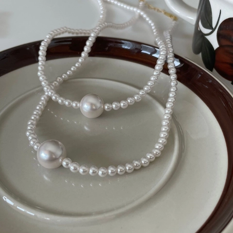 Elegante Süßwasserperlenkette 925 Sterling Silber 18K Vergoldet Französisch Retro Fokusperle Choker Damen